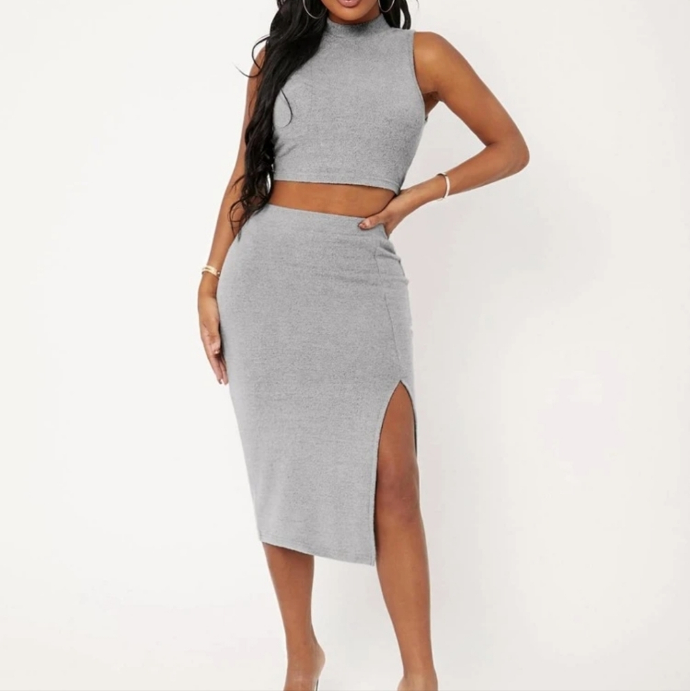 SHEIN 2 piece set  Mock Neck Tank Top & Split Thigh Skirt
